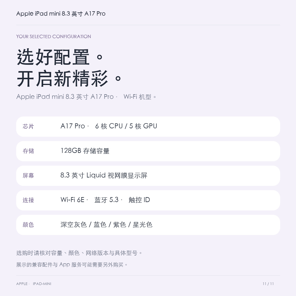 Apple iPad mini 8.3 英寸 A17 Pro · 11-configuration