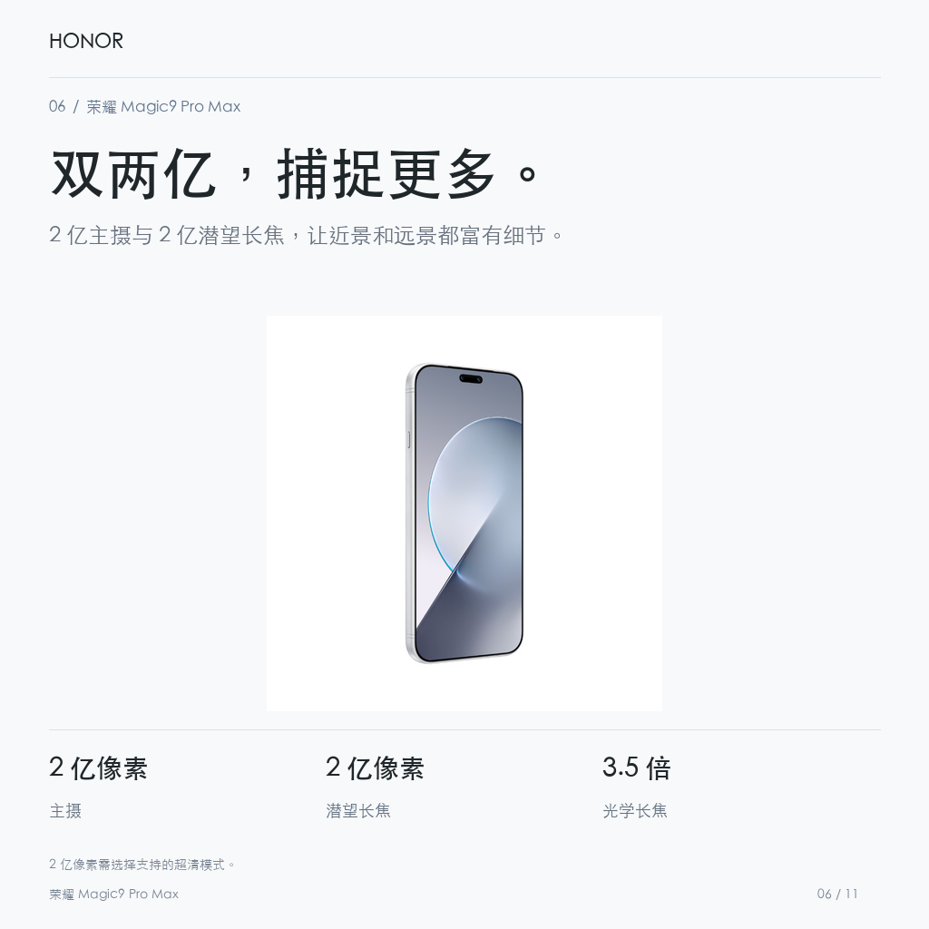 荣耀 Magic9 Pro Max 双两亿，捕捉更多。