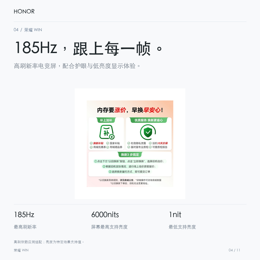 荣耀 WIN 185Hz，跟上每一帧。