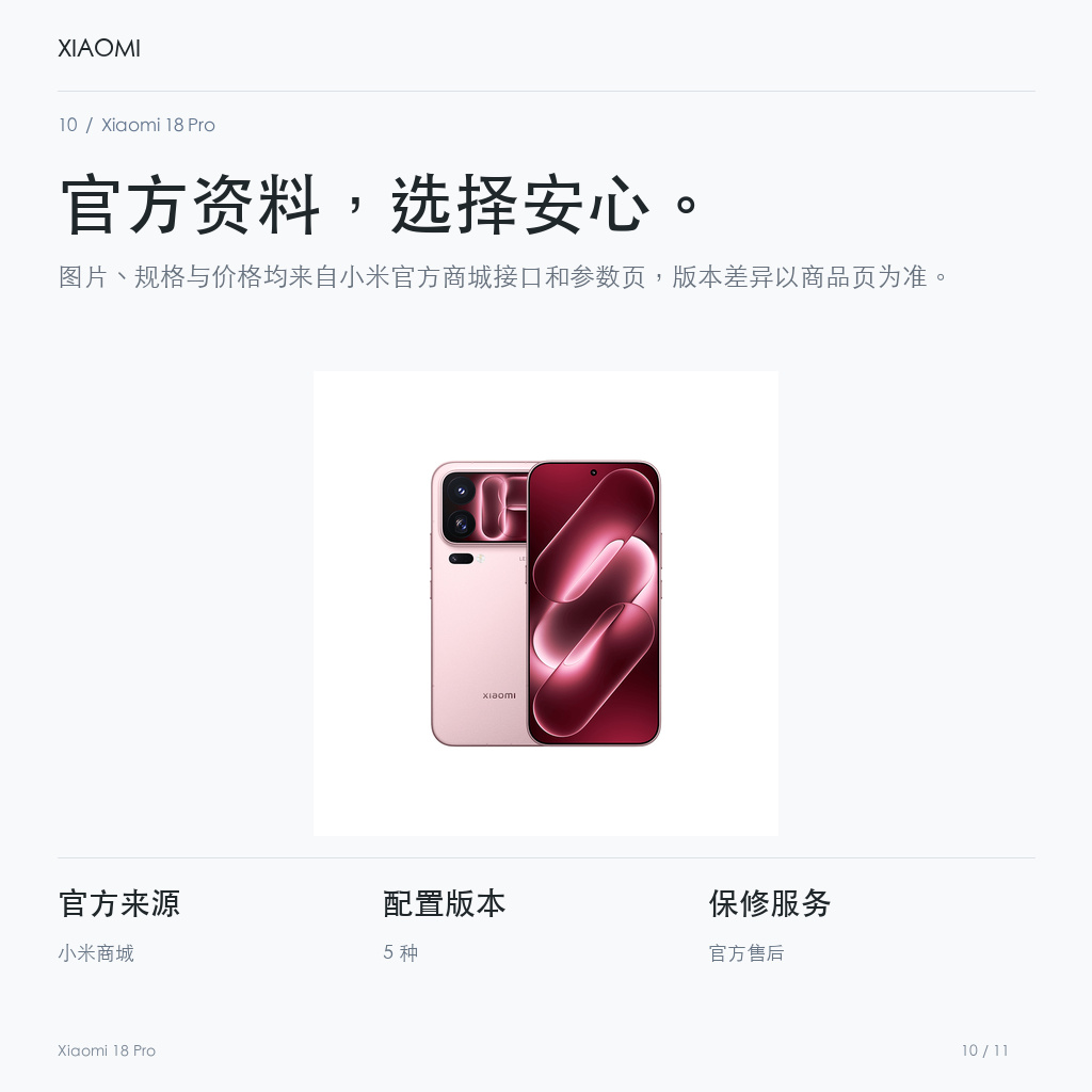 Xiaomi 18 Pro 官方资料，选择安心。