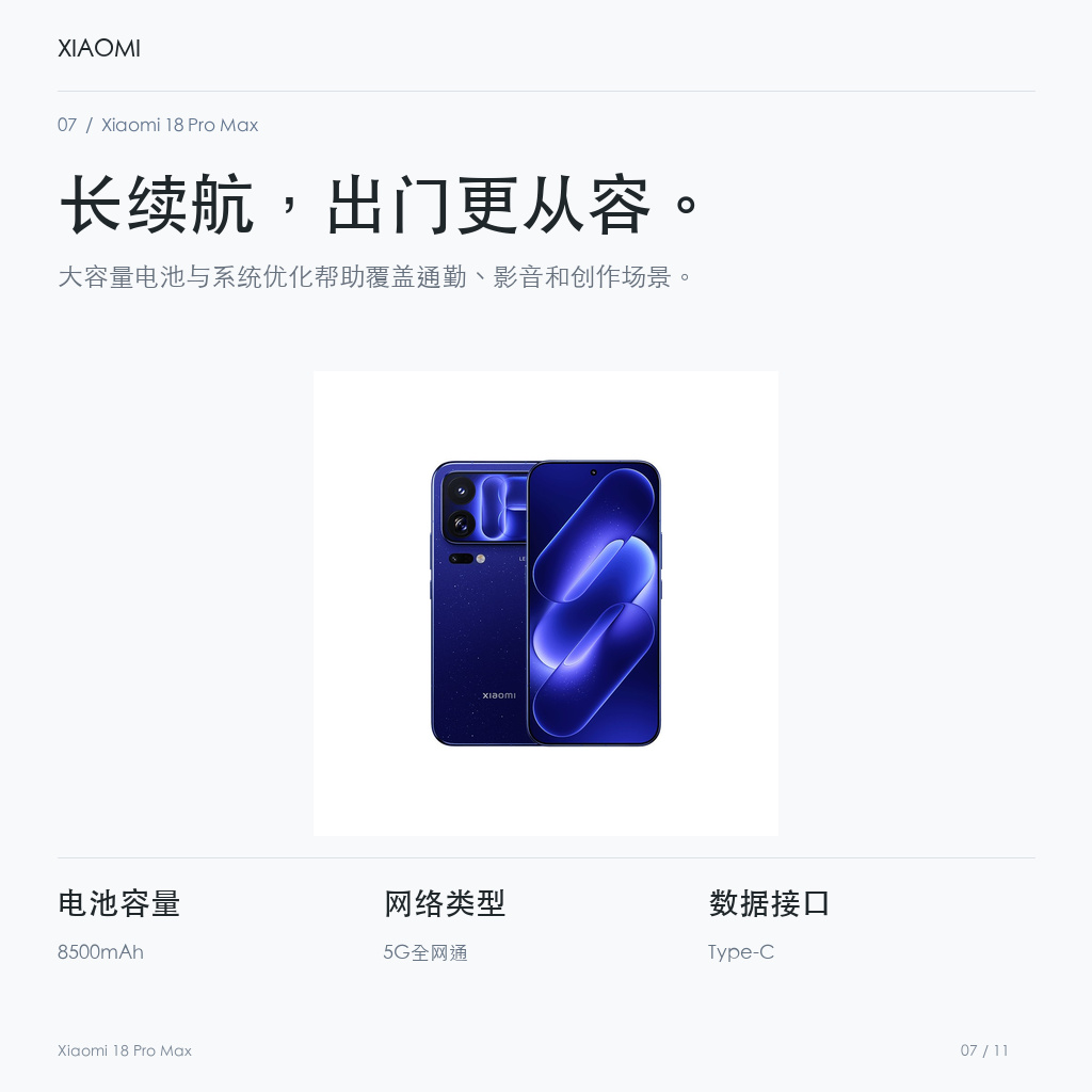 Xiaomi 18 Pro Max 长续航，出门更从容。
