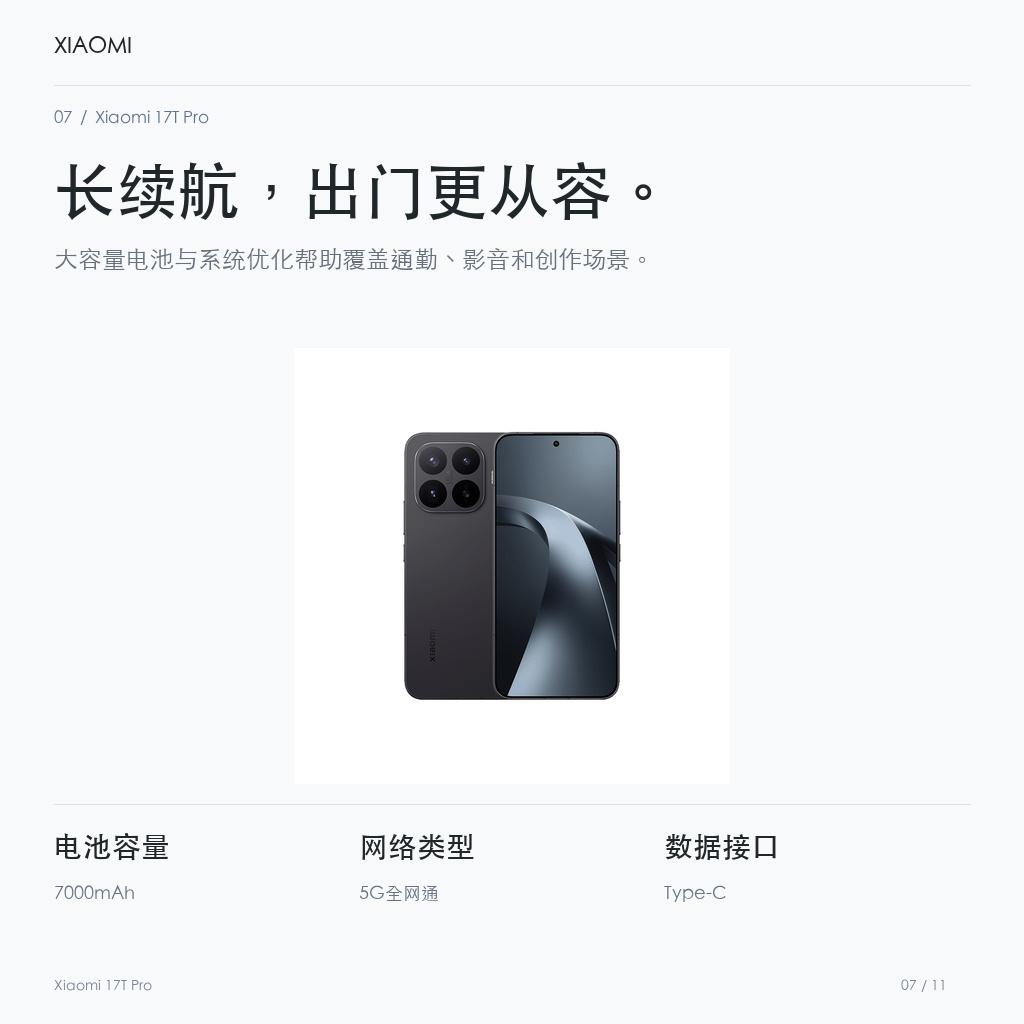 Xiaomi 17T Pro 长续航，出门更从容。