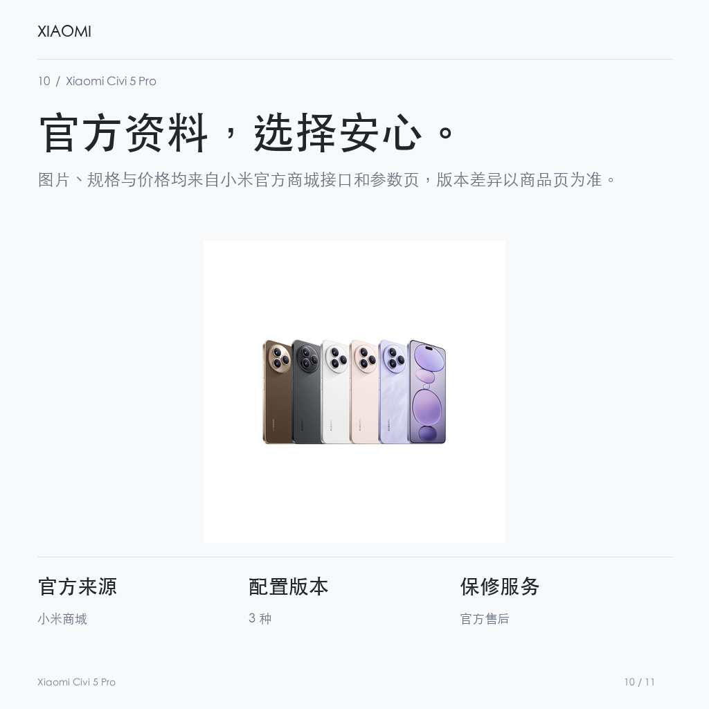 Xiaomi Civi 5 Pro 官方资料，选择安心。