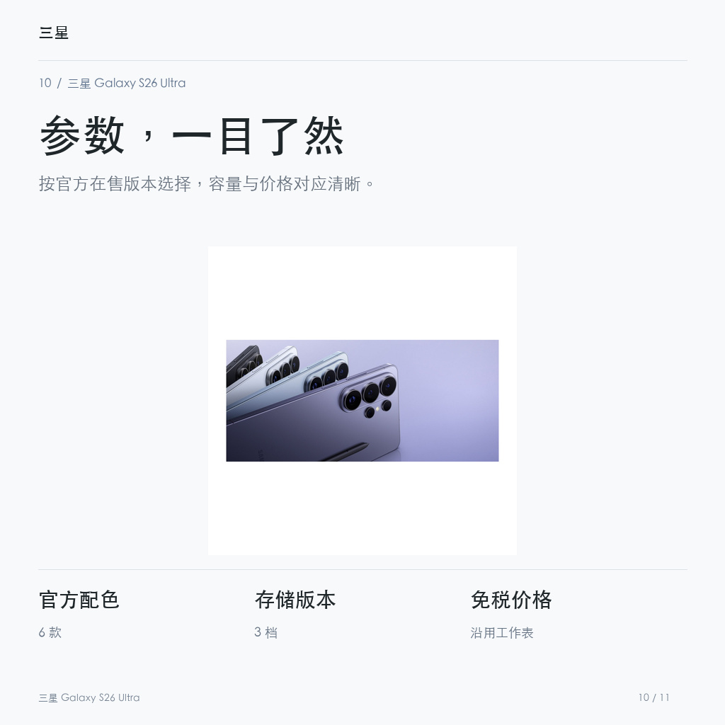 三星 Galaxy S26 Ultra 参数，一目了然