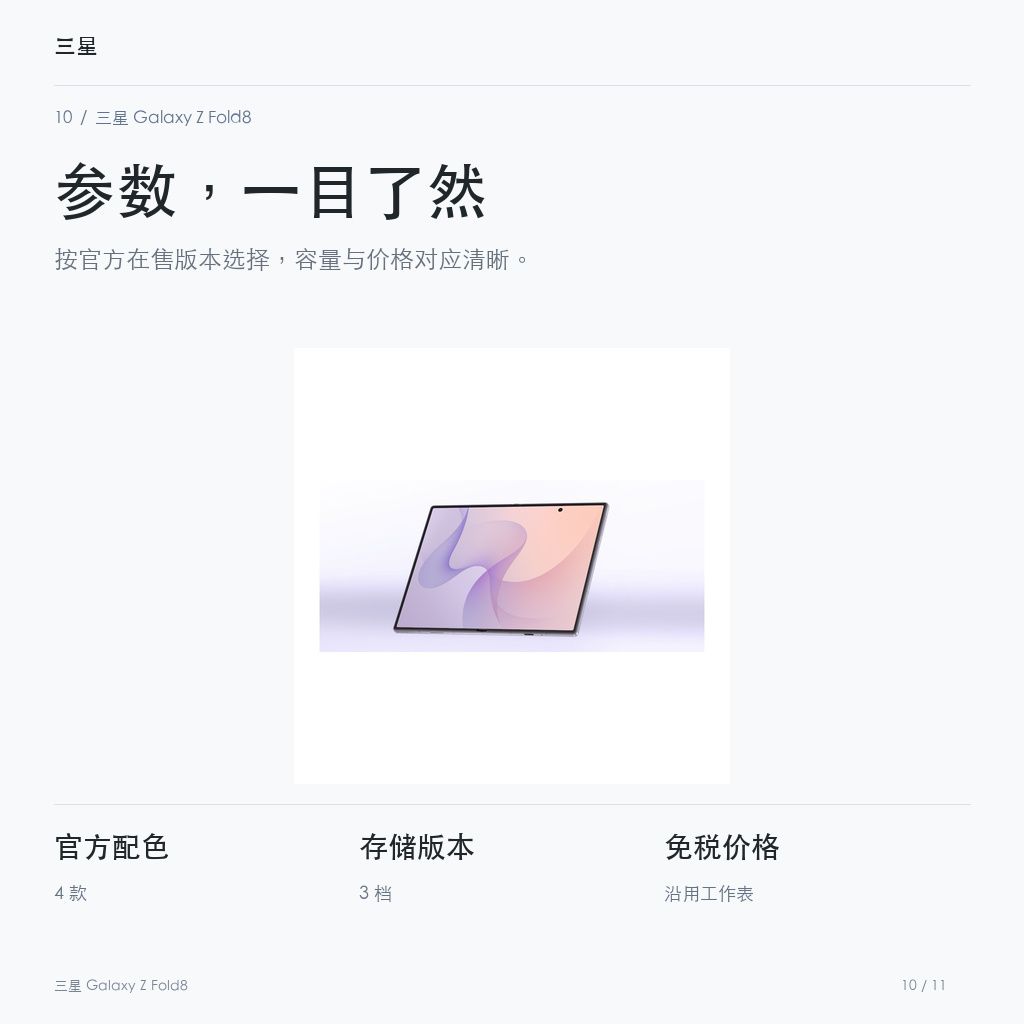 三星 Galaxy Z Fold8 参数，一目了然