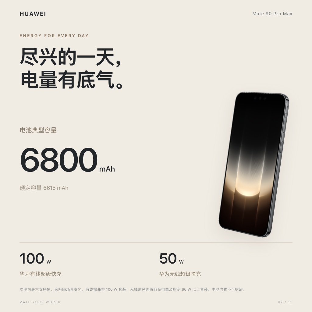 HUAWEI Mate 90 Pro Max · 续航与快充