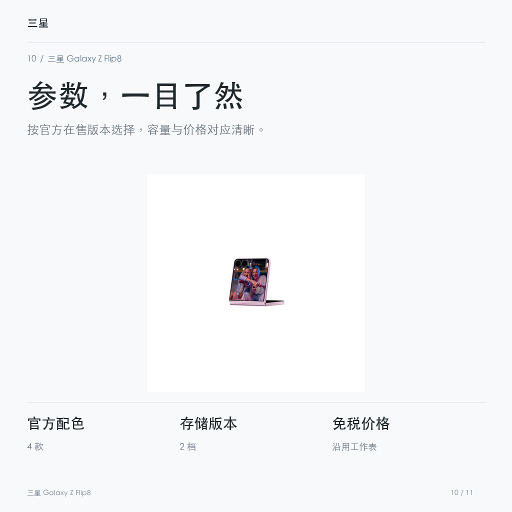 三星 Galaxy Z Flip8 参数，一目了然