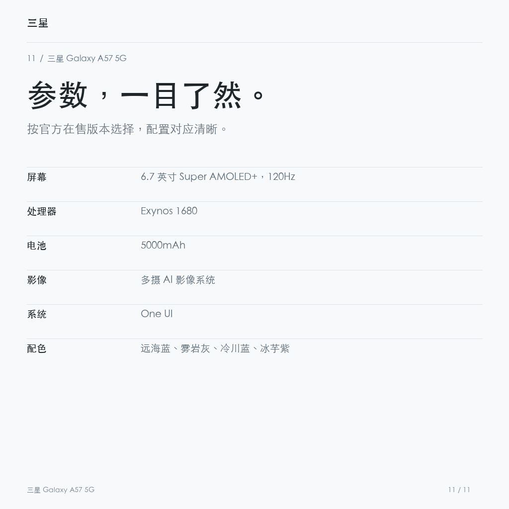 三星 Galaxy A57 5G 主要参数