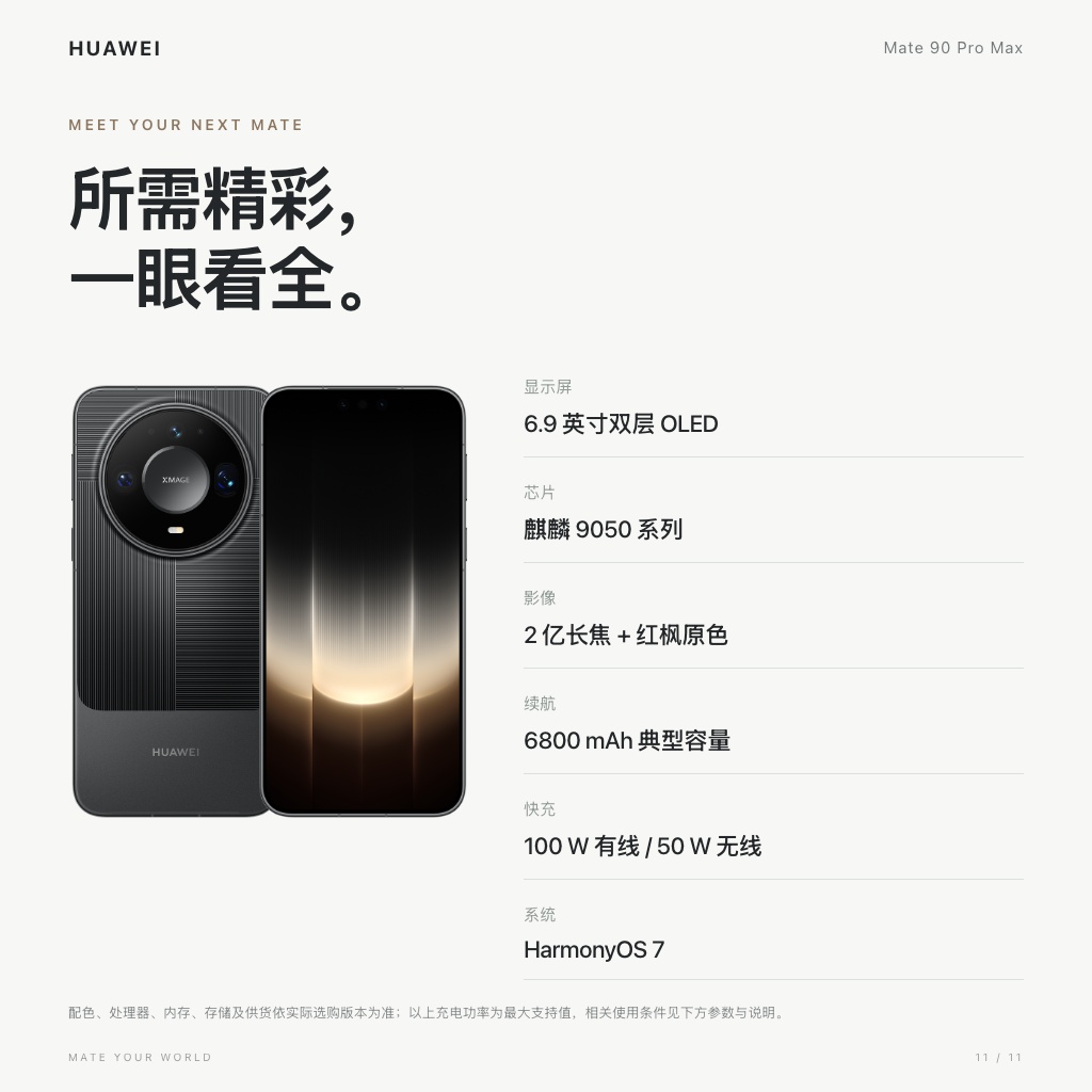 HUAWEI Mate 90 Pro Max · 核心参数一览