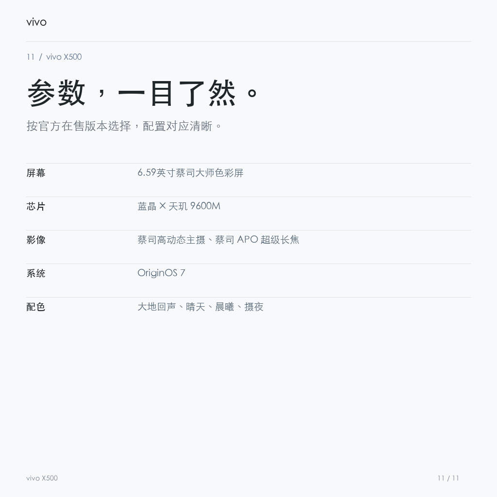 vivo X500 主要参数