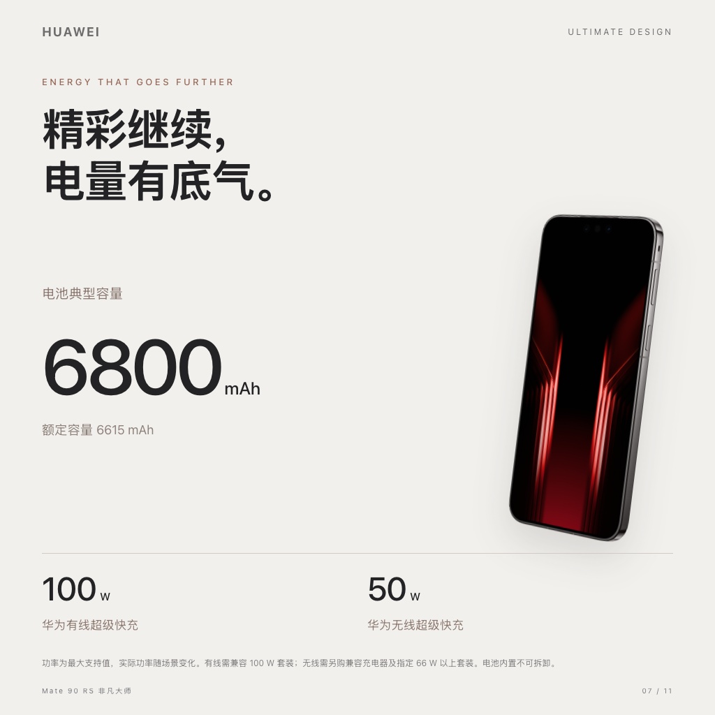 HUAWEI Mate 90 RS 非凡大师 · 续航与快充