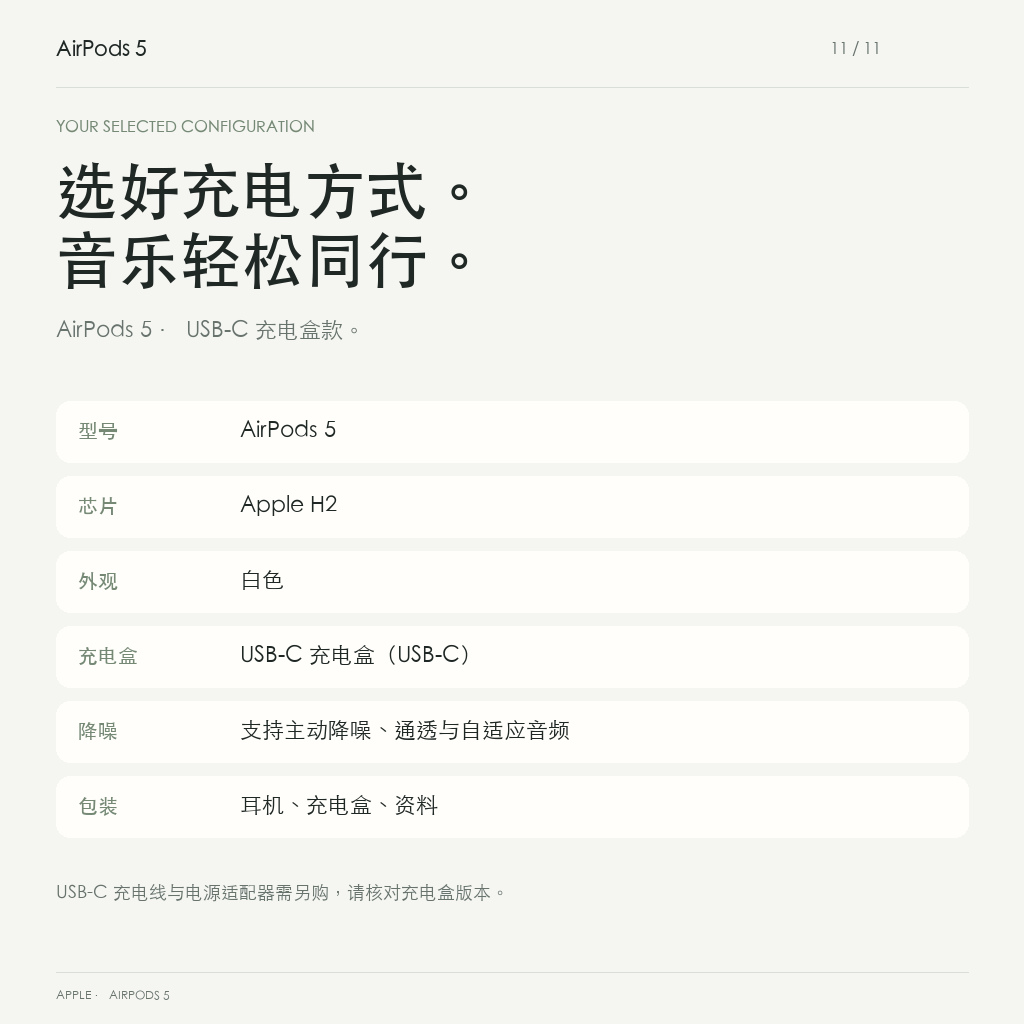 AirPods 5 USB-C 充电盒款配置与包装