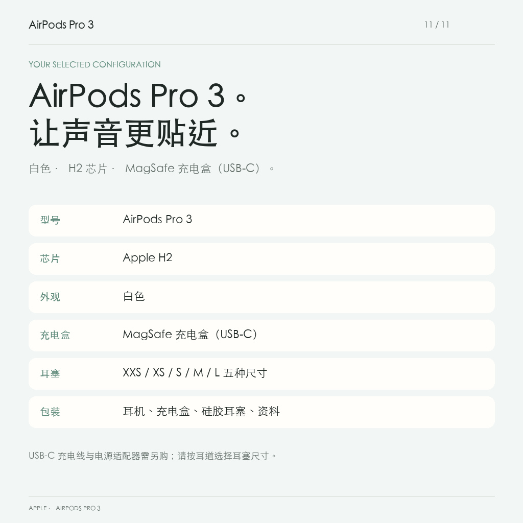 AirPods Pro 3白色H2充电盒五种耳塞与包装