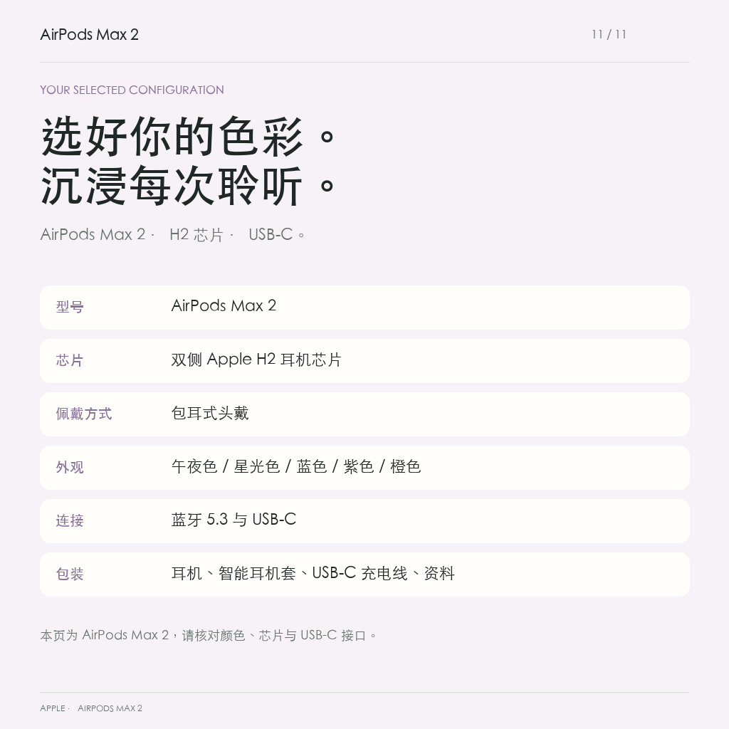 AirPods Max 2双侧H2五色USB-C与包装配置