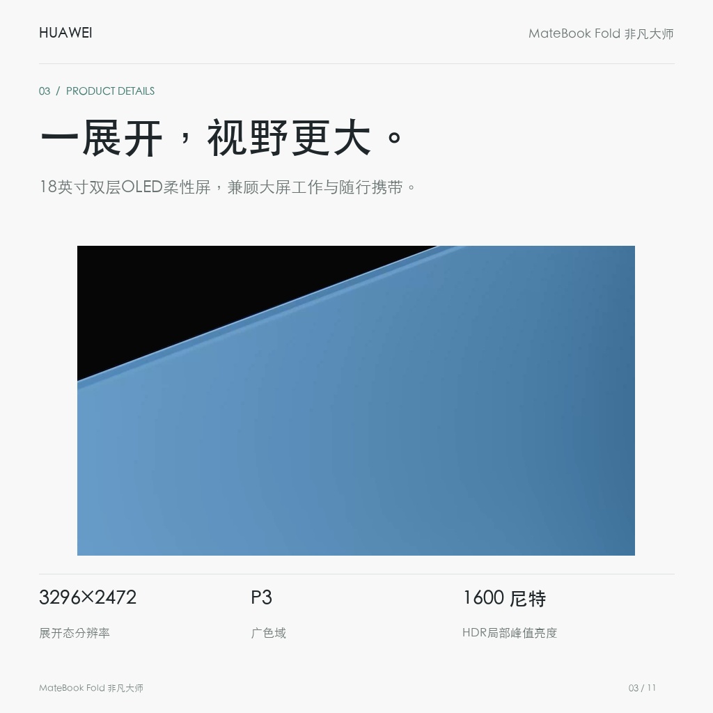 华为 MateBook Fold 非凡大师 18英寸 32GB+2TB 一展开，视野更大。