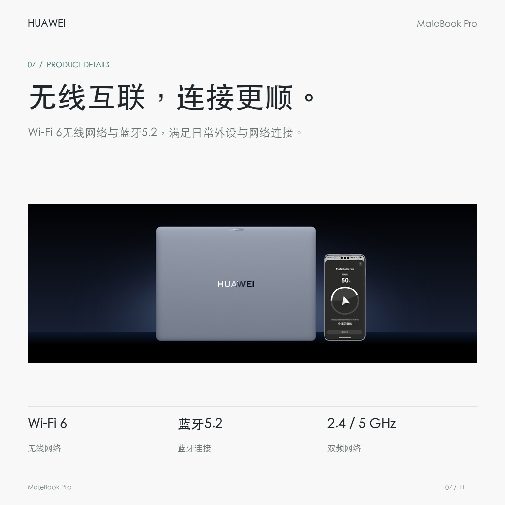 华为 MateBook Pro 24GB+1TB 无线互联，连接更顺。