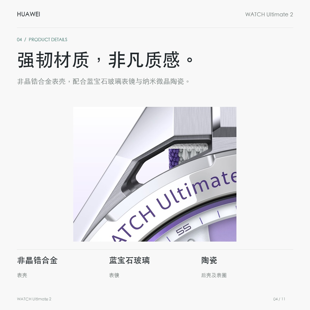 华为 WATCH Ultimate 2 非凡探索 雪域白 强韧材质，非凡质感。