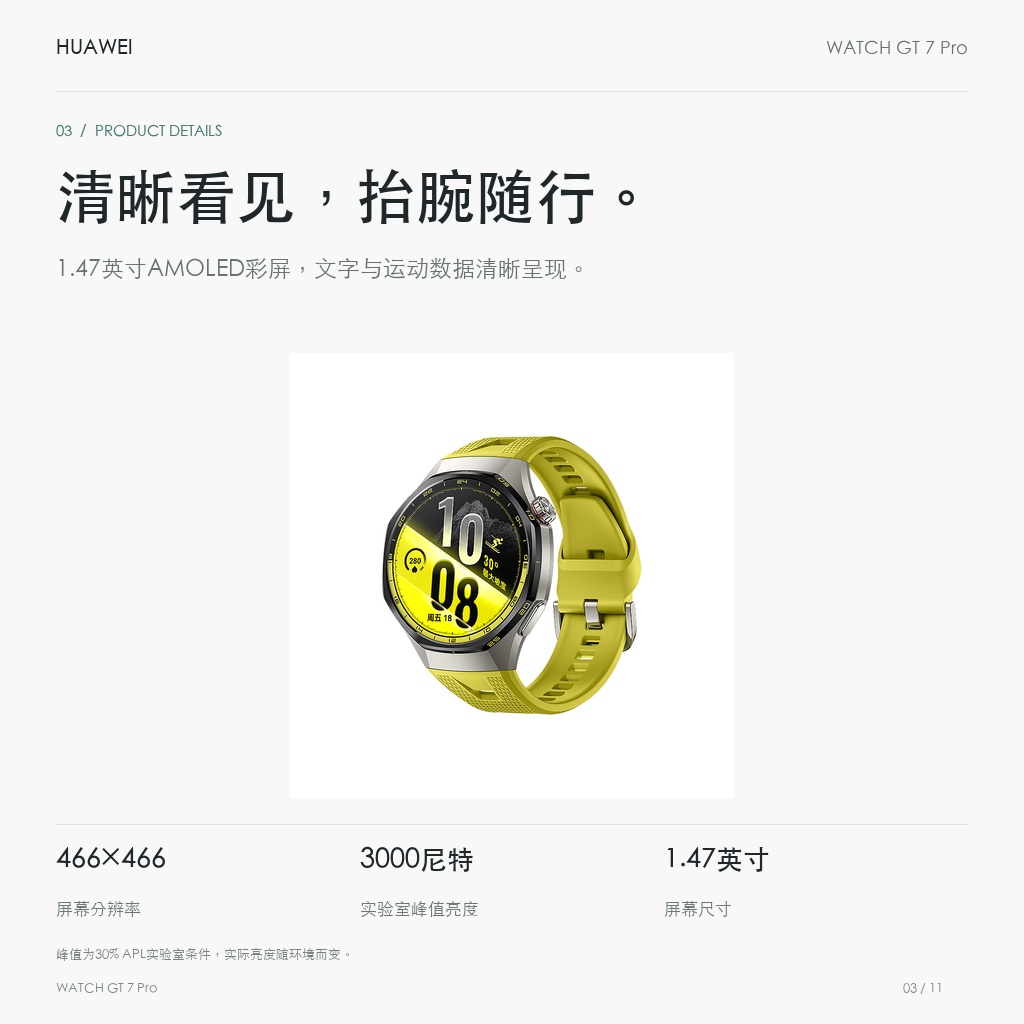 华为 WATCH GT 7 Pro 46mm 氟橡胶表带 清晰看见，抬腕随行。
