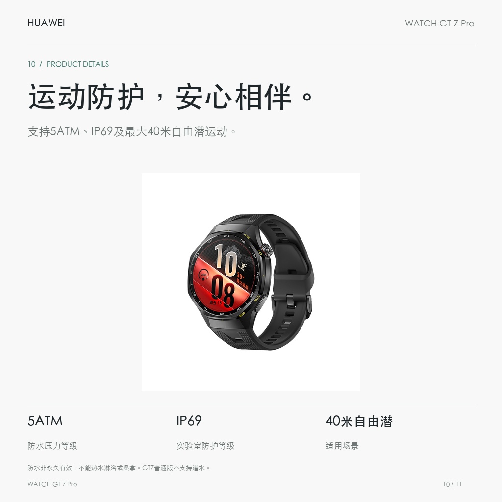 华为 WATCH GT 7 Pro 46mm 氟橡胶表带 运动防护，安心相伴。